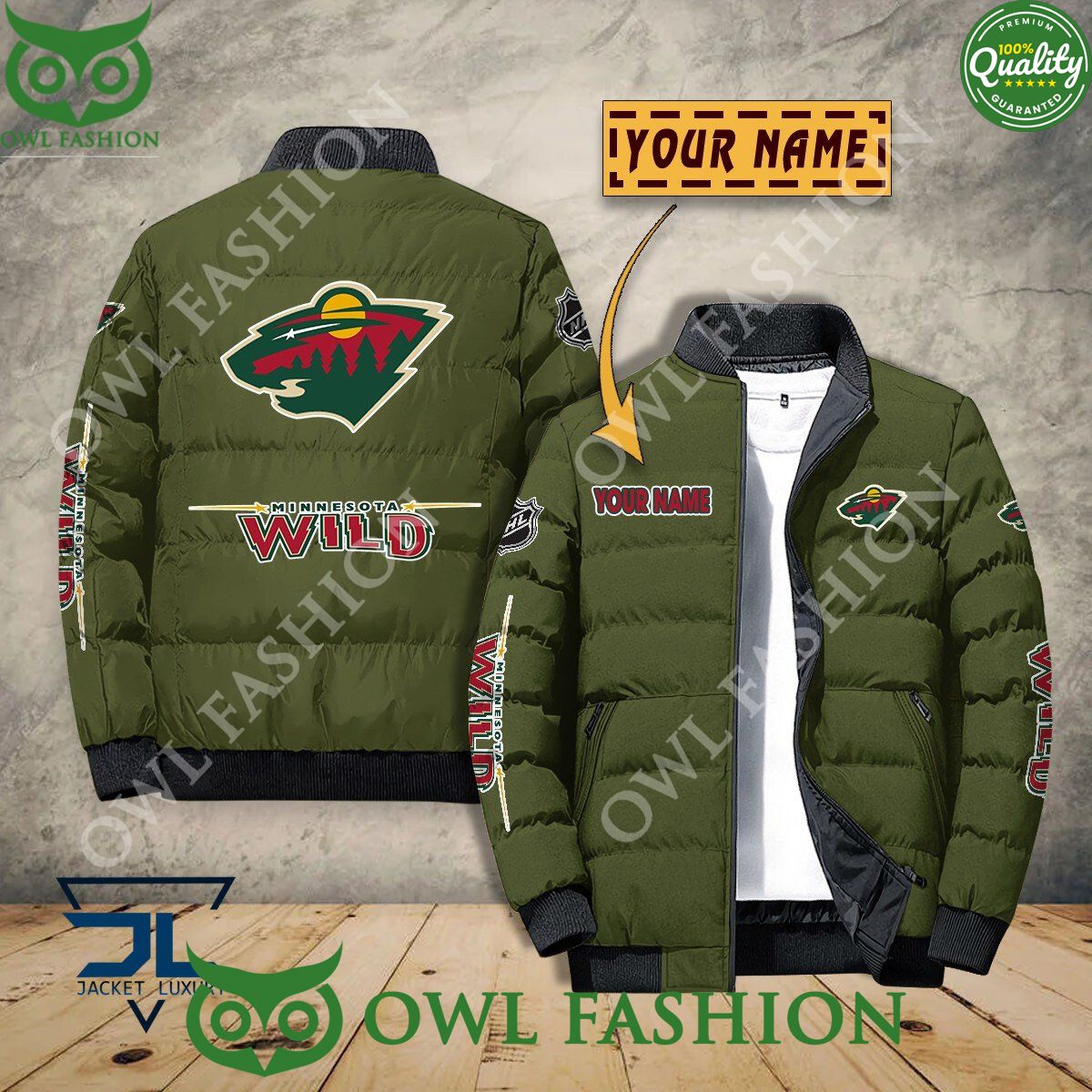 Minnesota Wild Custom Name NHL Ice Hockey Puffer - Adult & Kids T-Shirts, Sweatshirts & Hoodies apparel design preview 1