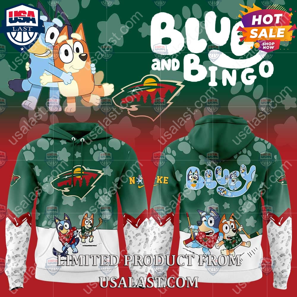 Minnesota Wild NHL Bluey and Bingo - Adult & Kids T-Shirts, Sweatshirts & Hoodies apparel design preview 1