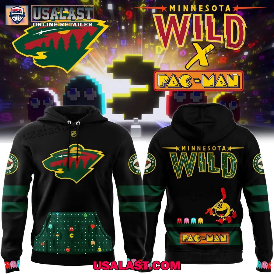Minnesota Wild x Pac-man Special Black - Adult & Kids T-Shirts, Sweatshirts & Hoodies apparel design preview 1