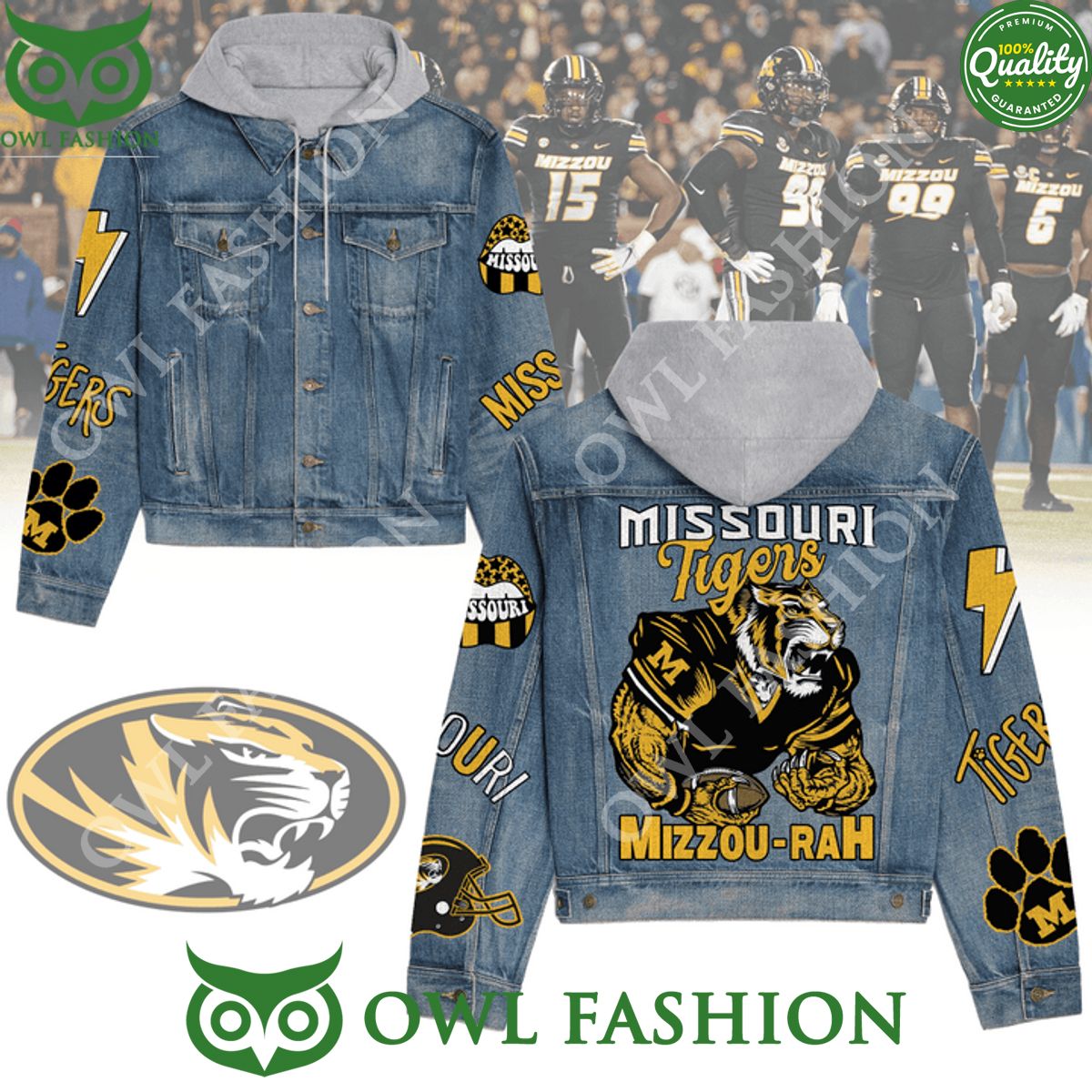 Missouri tigers Football NCAA Jean Denim Hood Jacket - Adult & Kids T-Shirts, Sweatshirts & Hoodies apparel design preview 1