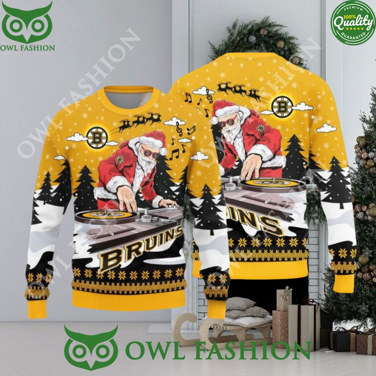 MLB Boston Bruins Christmas Funny DJ Santa New Style - Adult & Kids T-Shirts, Sweatshirts & Hoodies apparel design preview 1