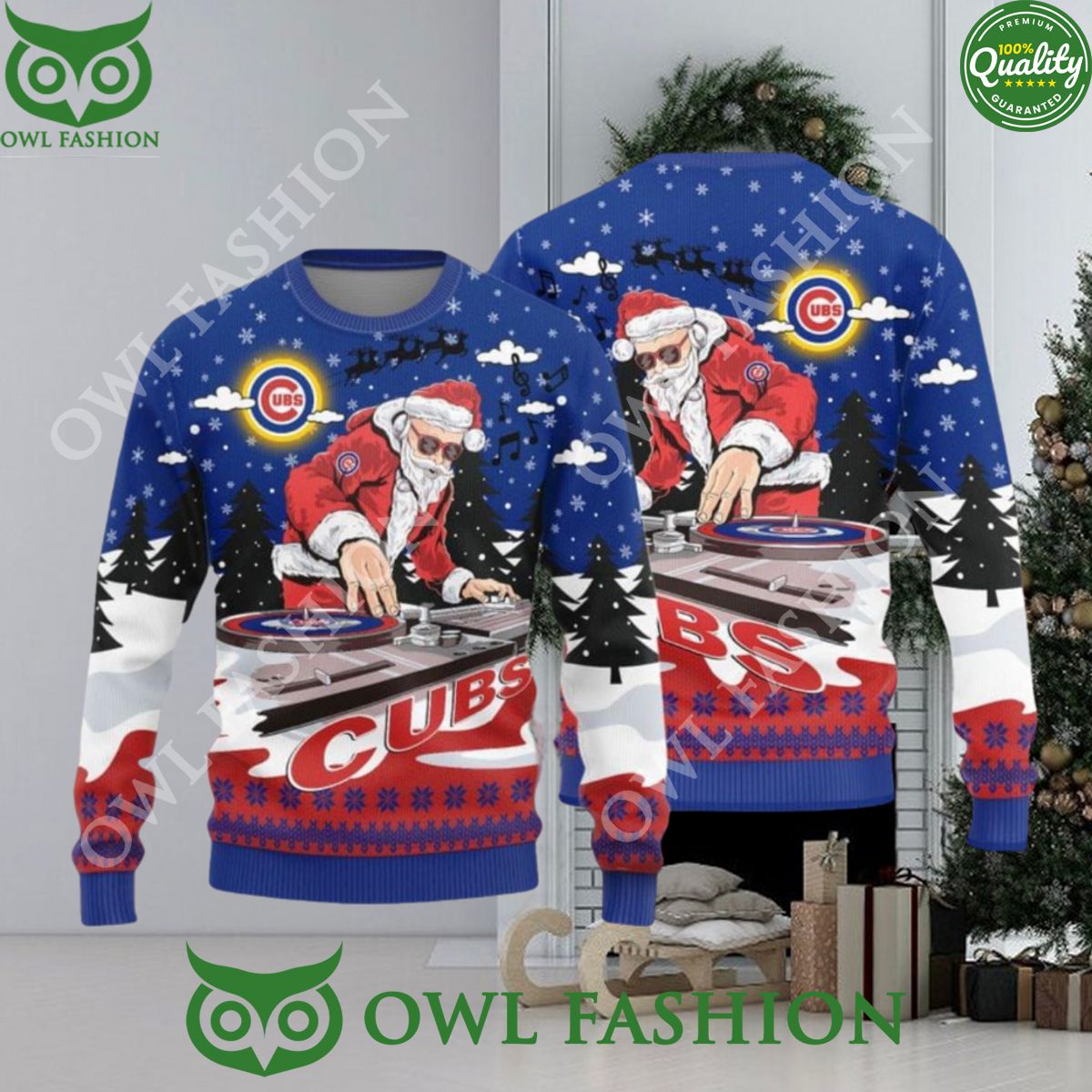 MLB Chicago Cubs Christmas Funny DJ Santa New Style - Adult & Kids T-Shirts, Sweatshirts & Hoodies apparel design preview 1