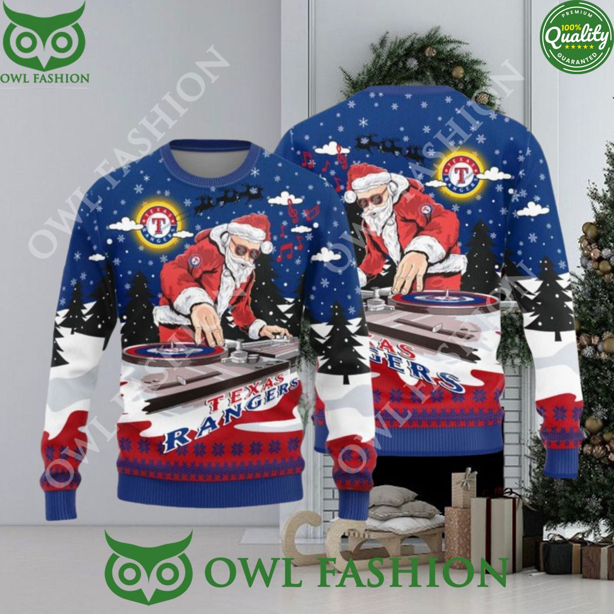 MLB Texas Rangers Christmas Funny DJ Santa New Style - Adult & Kids T-Shirts, Sweatshirts & Hoodies apparel design preview 1