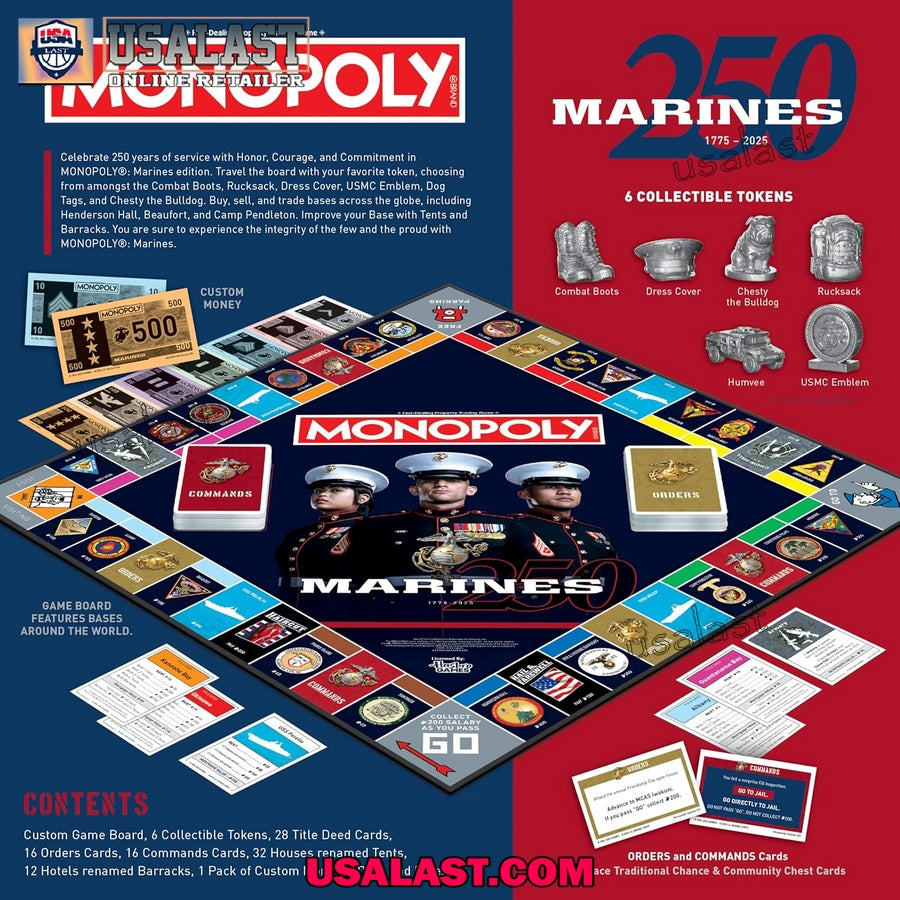 Monopoly US Marine Corps 250th Anniversary Game Board - Adult & Kids T-Shirts, Sweatshirts & Hoodies apparel design preview 1