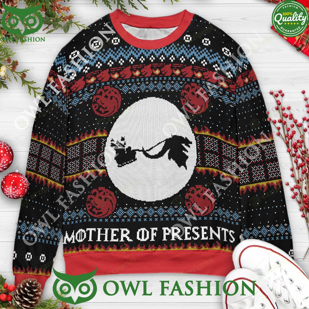 Mother of Presents Game Throne Christmas Sweater - Adult & Kids T-Shirts, Sweatshirts & Hoodies apparel design preview 1