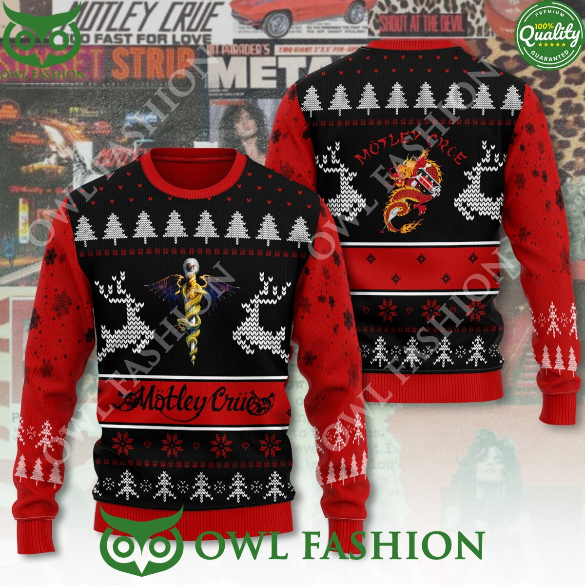 Mötley Crüe American Band Logo Christmas Pattern Ugly - Adult & Kids T-Shirts, Sweatshirts & Hoodies apparel design preview 1