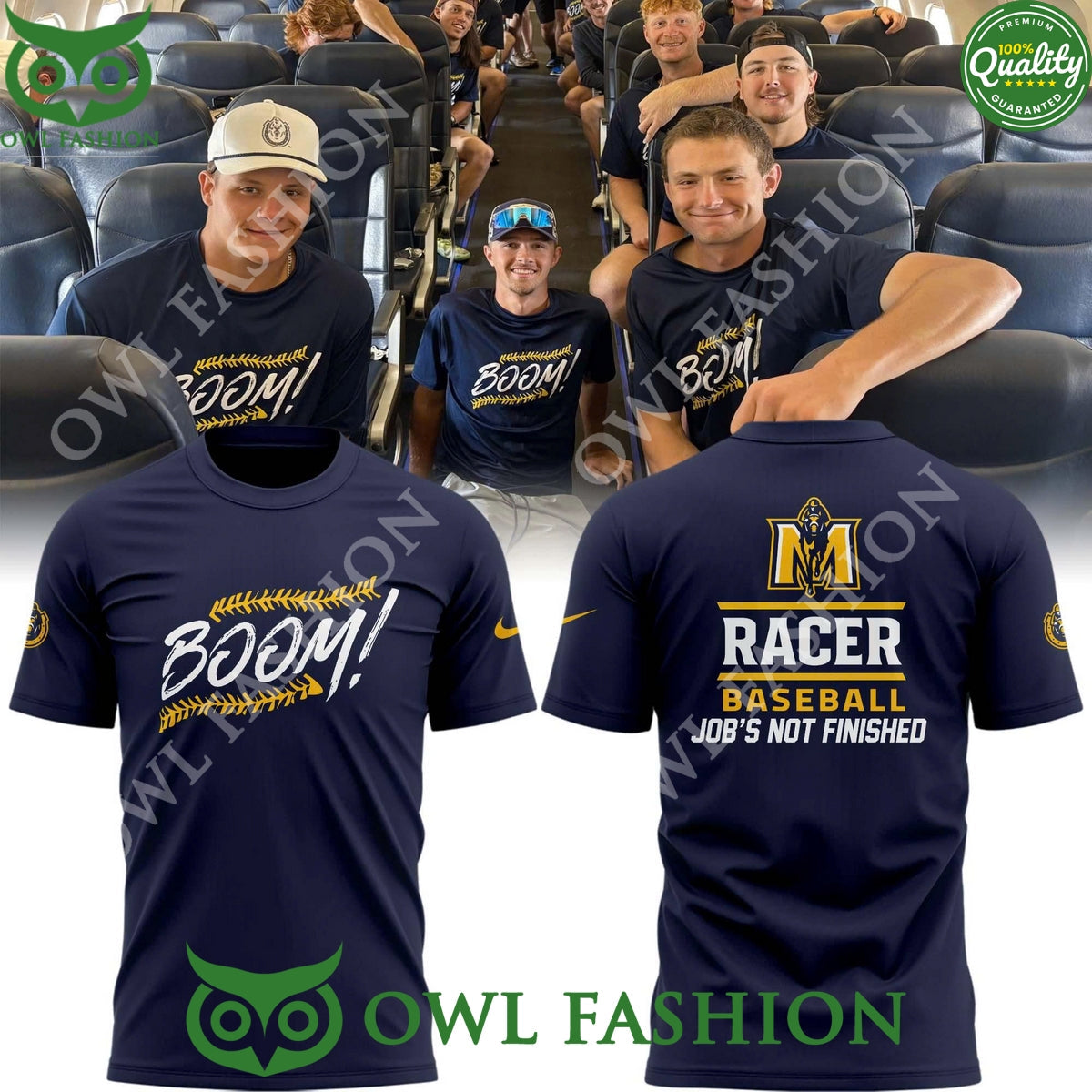 Murray State Baseball New Job's Not Finished Boom - Adult & Kids T-Shirts, Sweatshirts & Hoodies apparel design preview 1