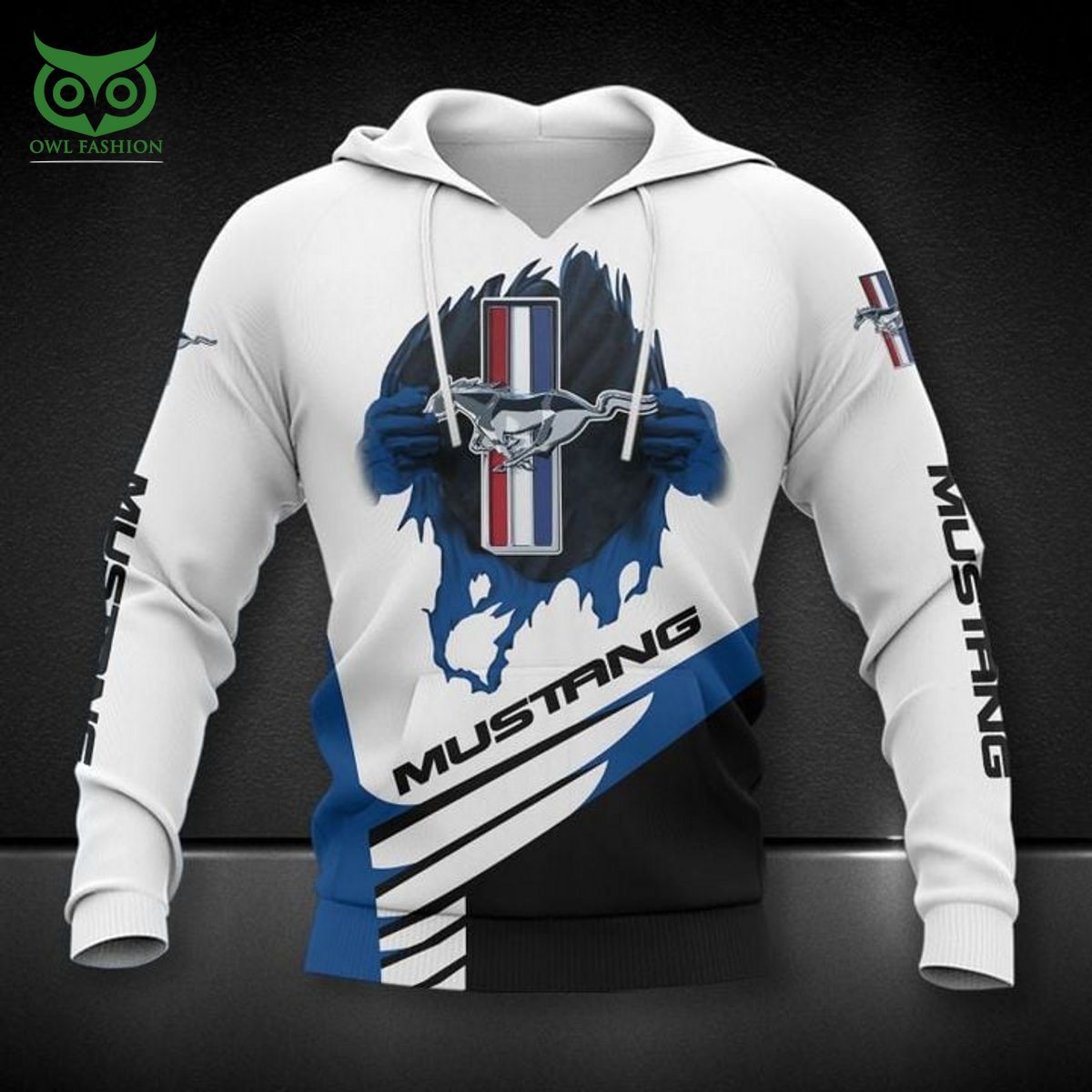 Mustang Ford Blue White 3D Zip - Adult & Kids T-Shirts, Sweatshirts & Hoodies apparel design preview 1