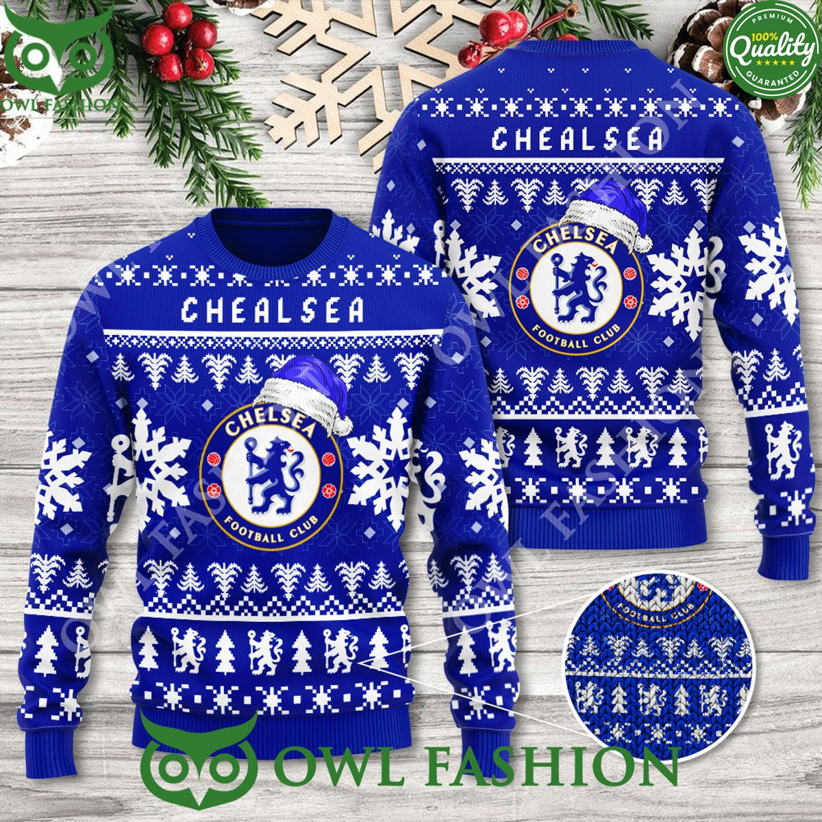 Chelsea Football Club Christmas Hat Blue 3D Ugly - Adult & Kids T-Shirts, Sweatshirts & Hoodies apparel design preview 1
