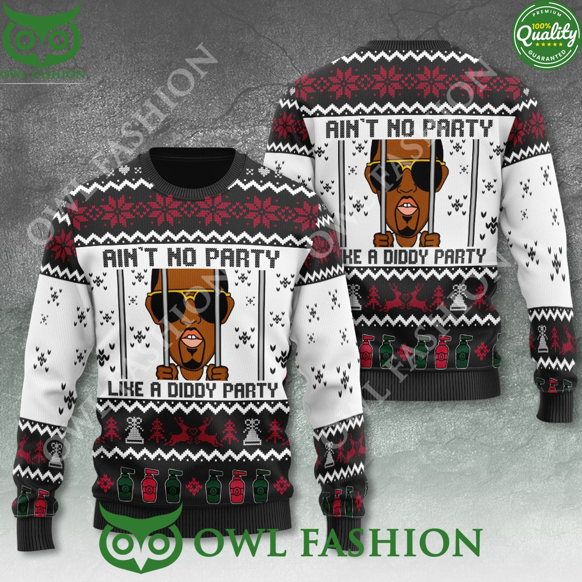 Diddy in jail Aint No Party Xmas 3D Ugly Sweater - Adult & Kids T-Shirts, Sweatshirts & Hoodies apparel design preview 1