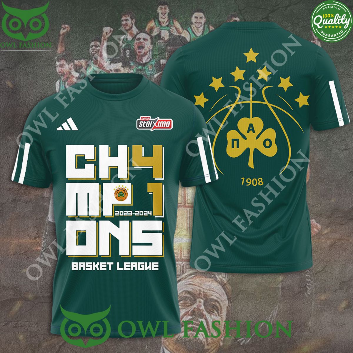 Panathinaikos B.C. Basket League Champion 2024 3D - Adult & Kids T-Shirts, Sweatshirts & Hoodies apparel design preview 1