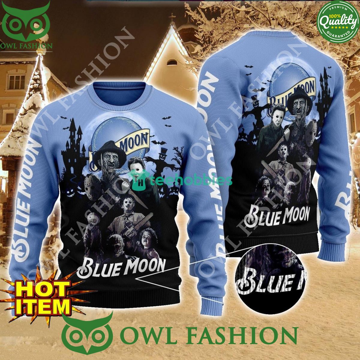 Blue Moon Horror Halloween Night Ugly Sweater 2024 - Adult & Kids T-Shirts, Sweatshirts & Hoodies apparel design preview 1