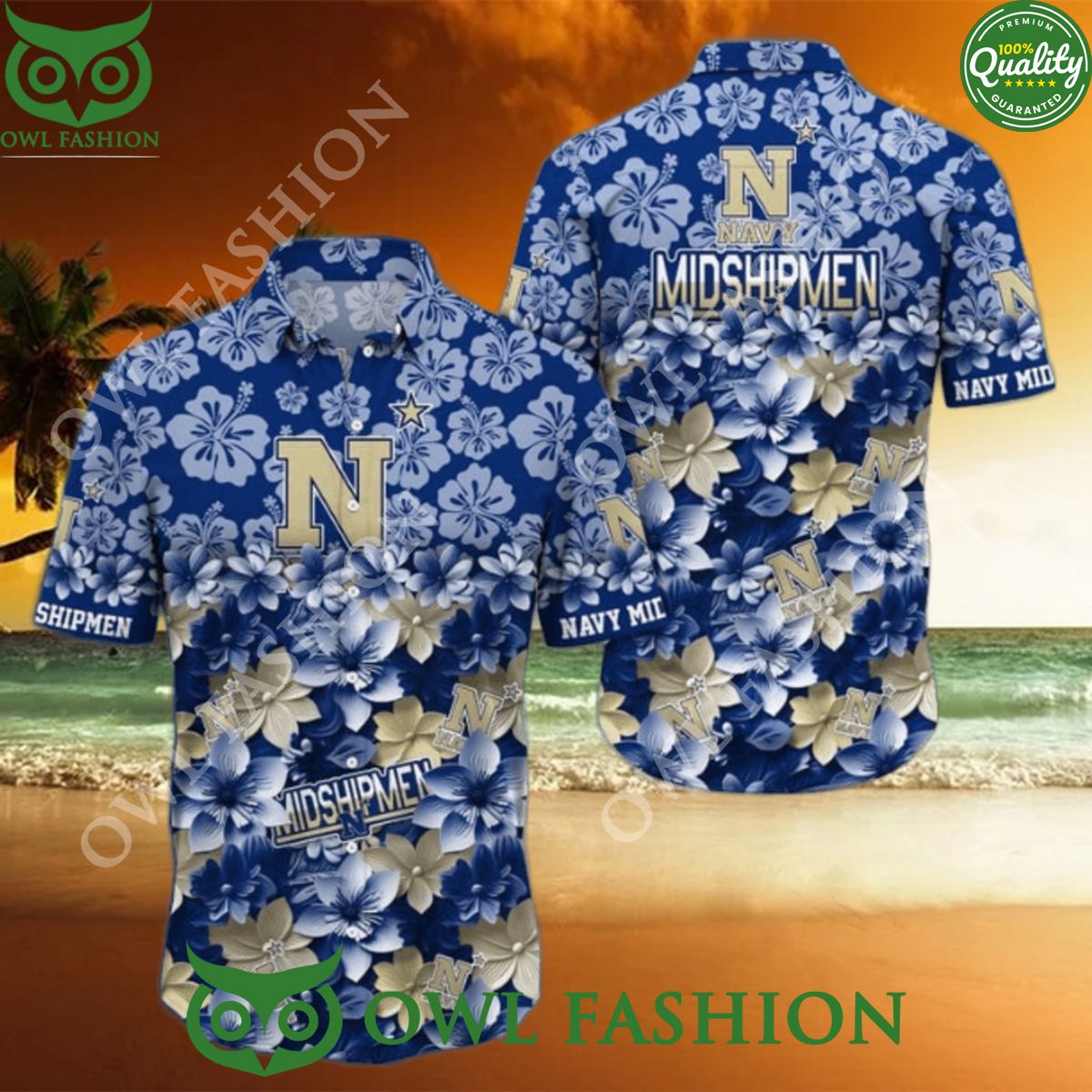 Navy Midshipmen NCAA3 Flower Hawaiian Trending Summer - Adult & Kids T-Shirts, Sweatshirts & Hoodies apparel design preview 1