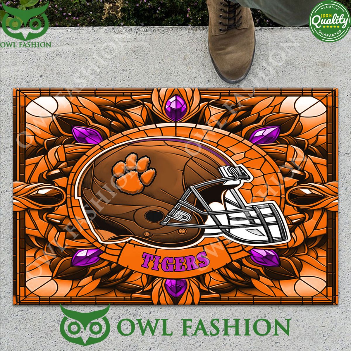 NCAA Clemson Tigers Stained Glass Football Helmet - Adult & Kids T-Shirts, Sweatshirts & Hoodies apparel design preview 1