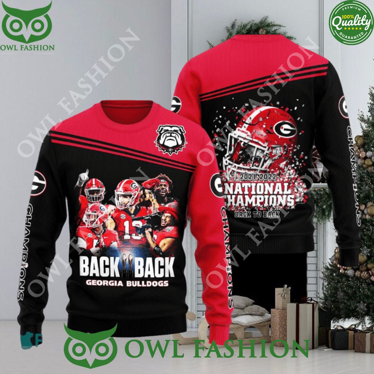 Ncaa Georgia Bulldogs Back to Ugly Christmas Sweater - Adult & Kids T-Shirts, Sweatshirts & Hoodies apparel design preview 1