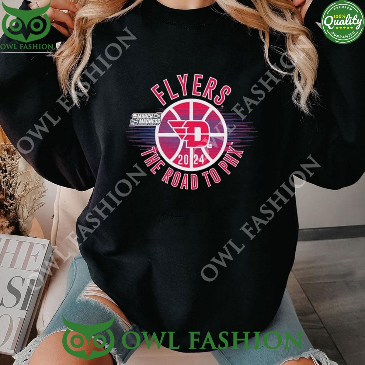 NCAA March Madness Dayton Flyers 2024 The Road To Phx - Adult & Kids T-Shirts, Sweatshirts & Hoodies apparel design preview 1