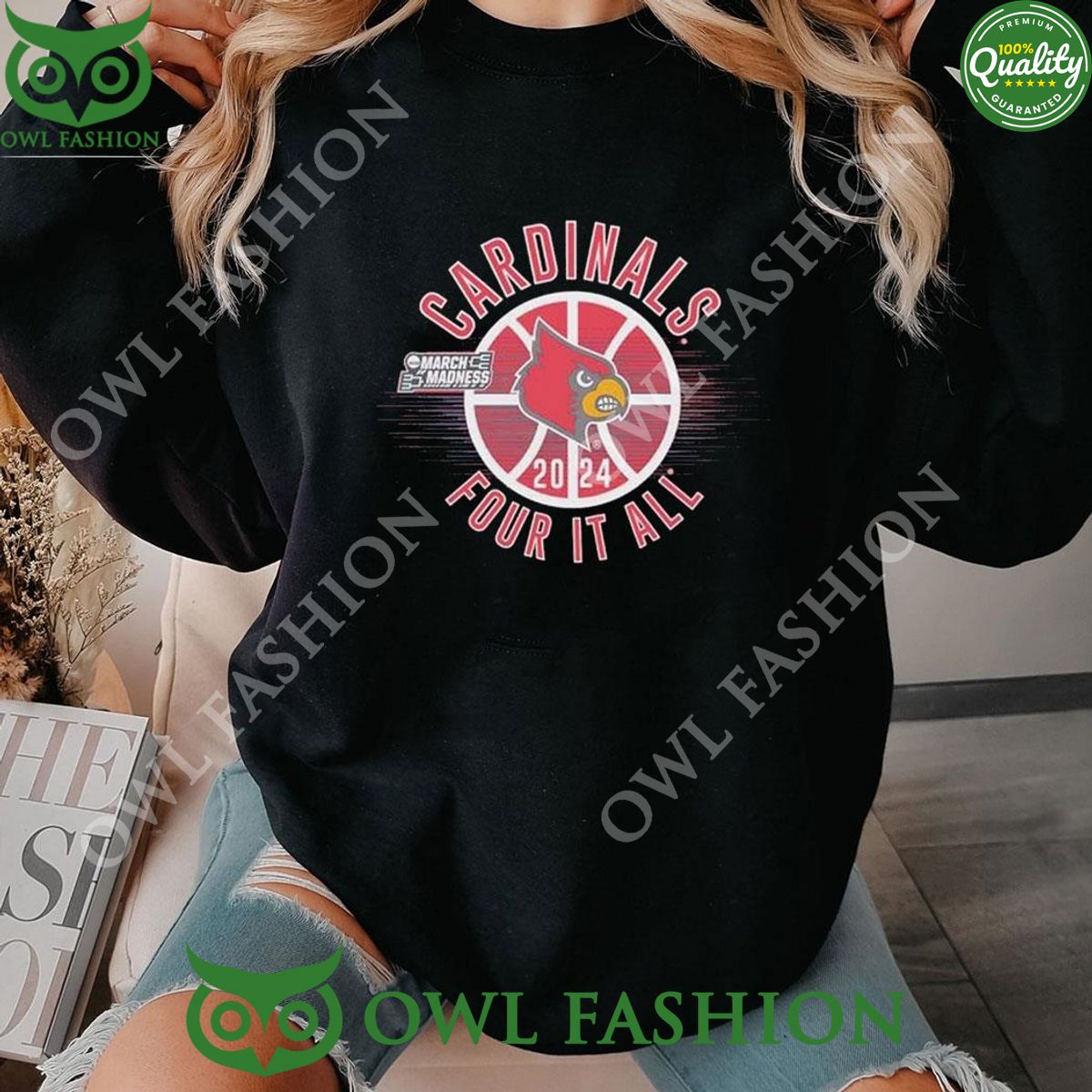 NCAA March Madness Louisville Cardinals 2024 Four It - Adult & Kids T-Shirts, Sweatshirts & Hoodies apparel design preview 1