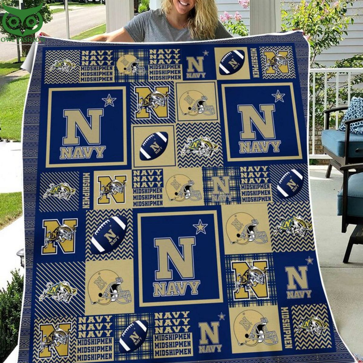 NCAA Navy Midshipmen Football Quilt Blanket - Adult & Kids T-Shirts, Sweatshirts & Hoodies apparel design preview 1