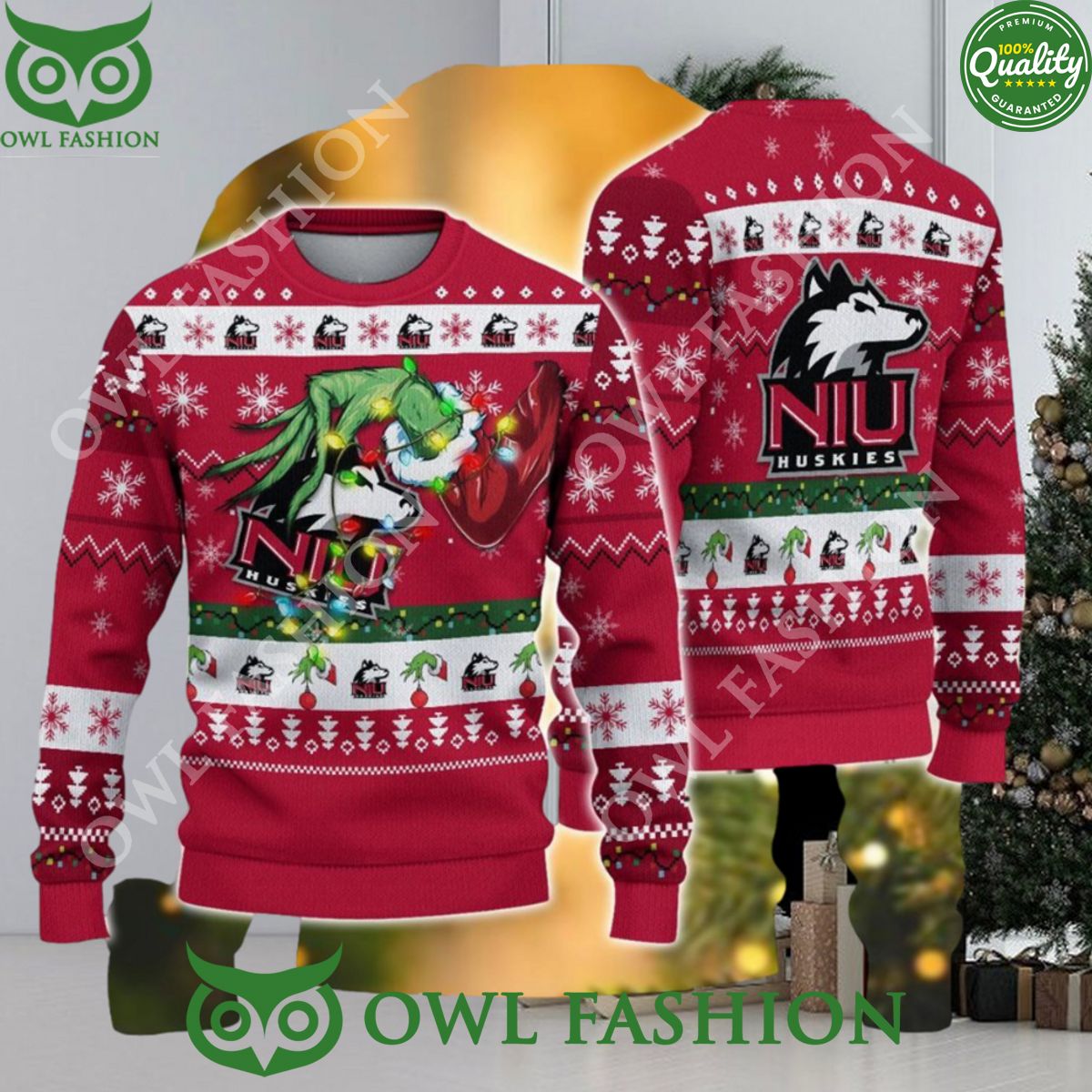 Ncaa Northern Illinois Huskies Grinch Christmas Ugly - Adult & Kids T-Shirts, Sweatshirts & Hoodies apparel design preview 1