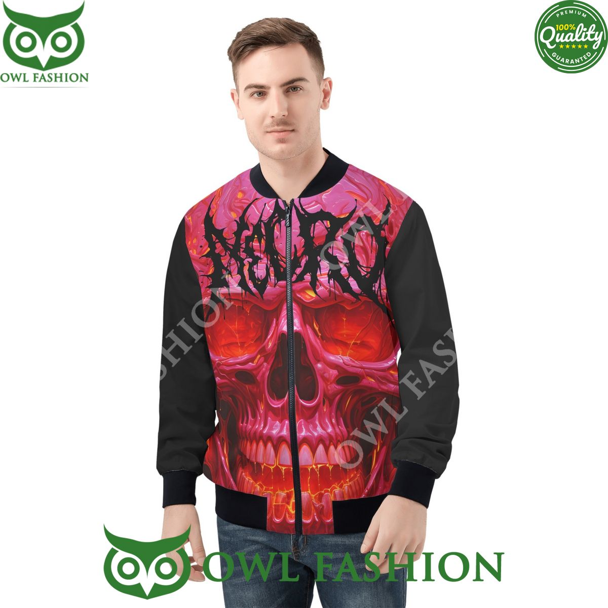 Necro Red Skull Mens Zip Up Bomber Jacket - Adult & Kids T-Shirts, Sweatshirts & Hoodies apparel design preview 1