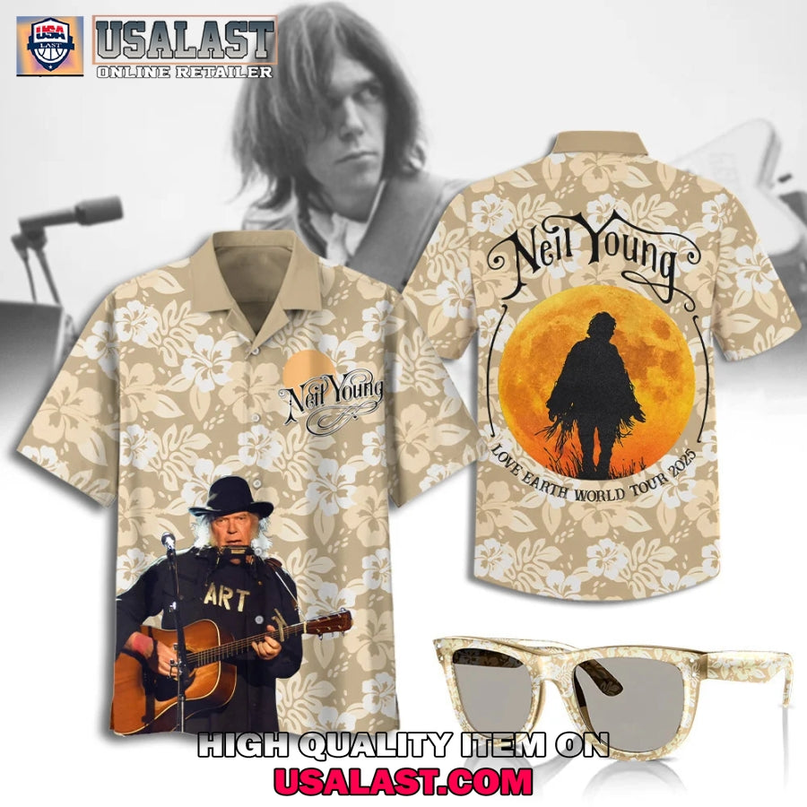 Neil Young Love Earth World Tour 2025 Hawaiian - Adult & Kids T-Shirts, Sweatshirts & Hoodies apparel design preview 1