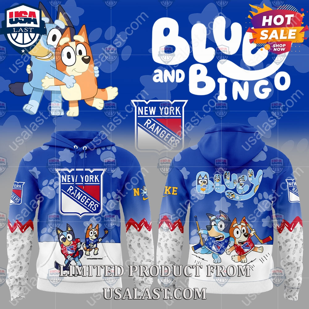 New York Rangers NHL Bluey and Bingo - Adult & Kids T-Shirts, Sweatshirts & Hoodies apparel design preview 1