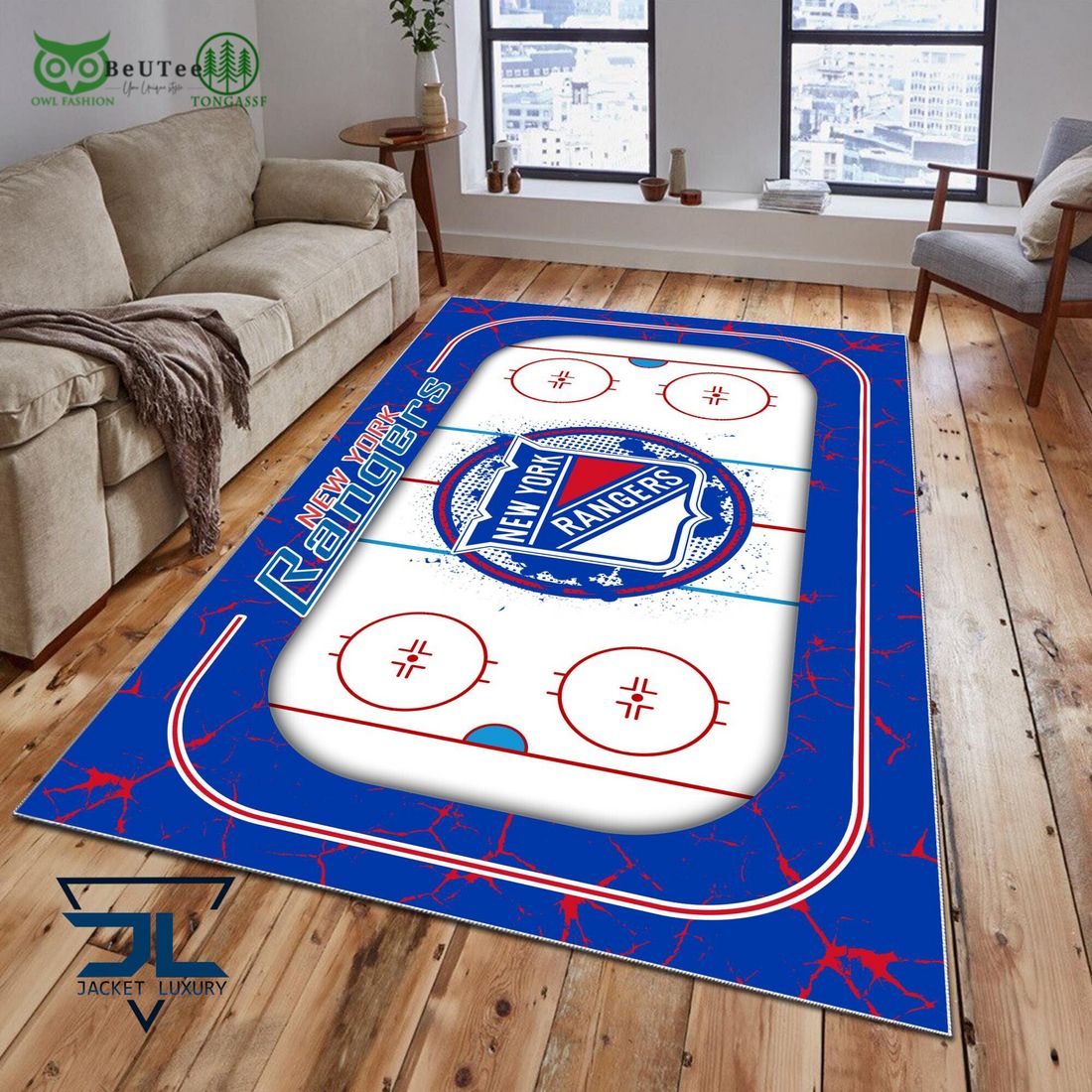 New York Rangers NHL Hockey Team Carpet Rug - Adult & Kids T-Shirts, Sweatshirts & Hoodies apparel design preview 1