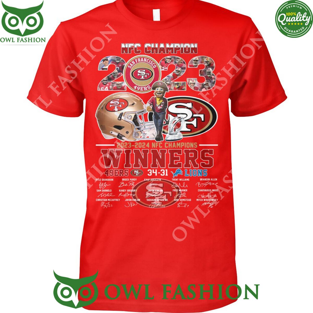 NFC Champions 2023 2024 49ers vs Lions 34 31 Winners - Adult & Kids T-Shirts, Sweatshirts & Hoodies apparel design preview 1