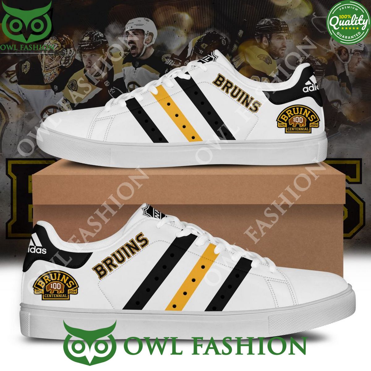 NHL Boston Bruins 100 Centennial Years Stan Smith - Adult & Kids T-Shirts, Sweatshirts & Hoodies apparel design preview 1