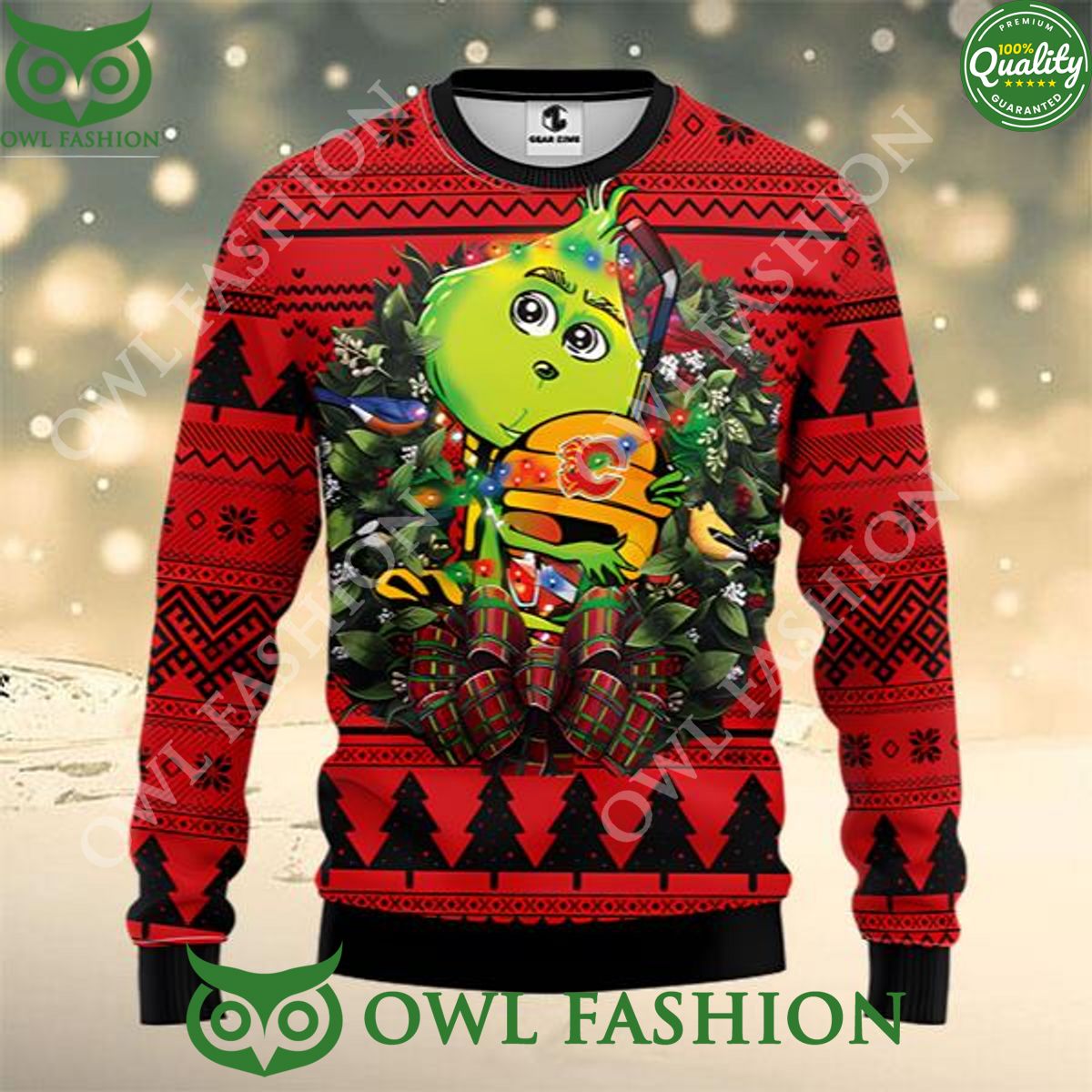 NHL Calgary Flames Grinch Hug Funny Ugly Christmas - Adult & Kids T-Shirts, Sweatshirts & Hoodies apparel design preview 1