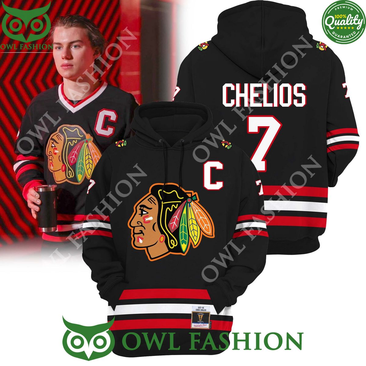 NHL Chris Chelios Chicago Blackhawks ice hockey team - Adult & Kids T-Shirts, Sweatshirts & Hoodies apparel design preview 1