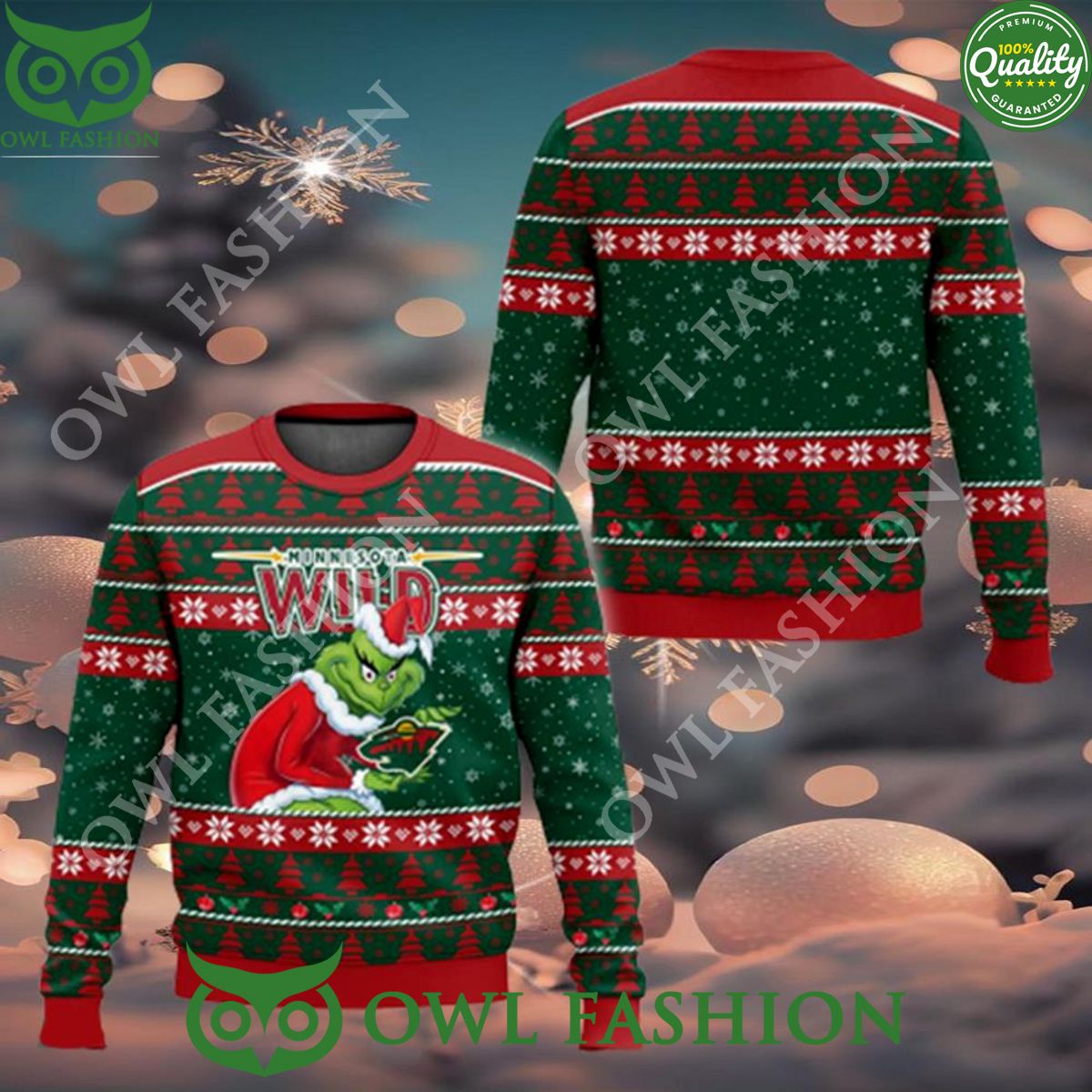 NHL Minnesota Wild Grinch Logo Christmas Ugly Sweater - Adult & Kids T-Shirts, Sweatshirts & Hoodies apparel design preview 1