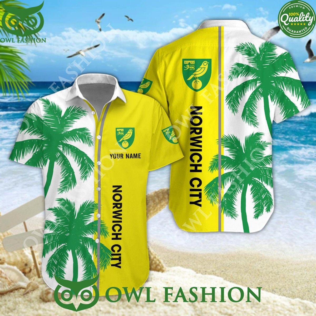 Norwich City Personalized ropical coconut tree 2024 - Adult & Kids T-Shirts, Sweatshirts & Hoodies apparel design preview 1
