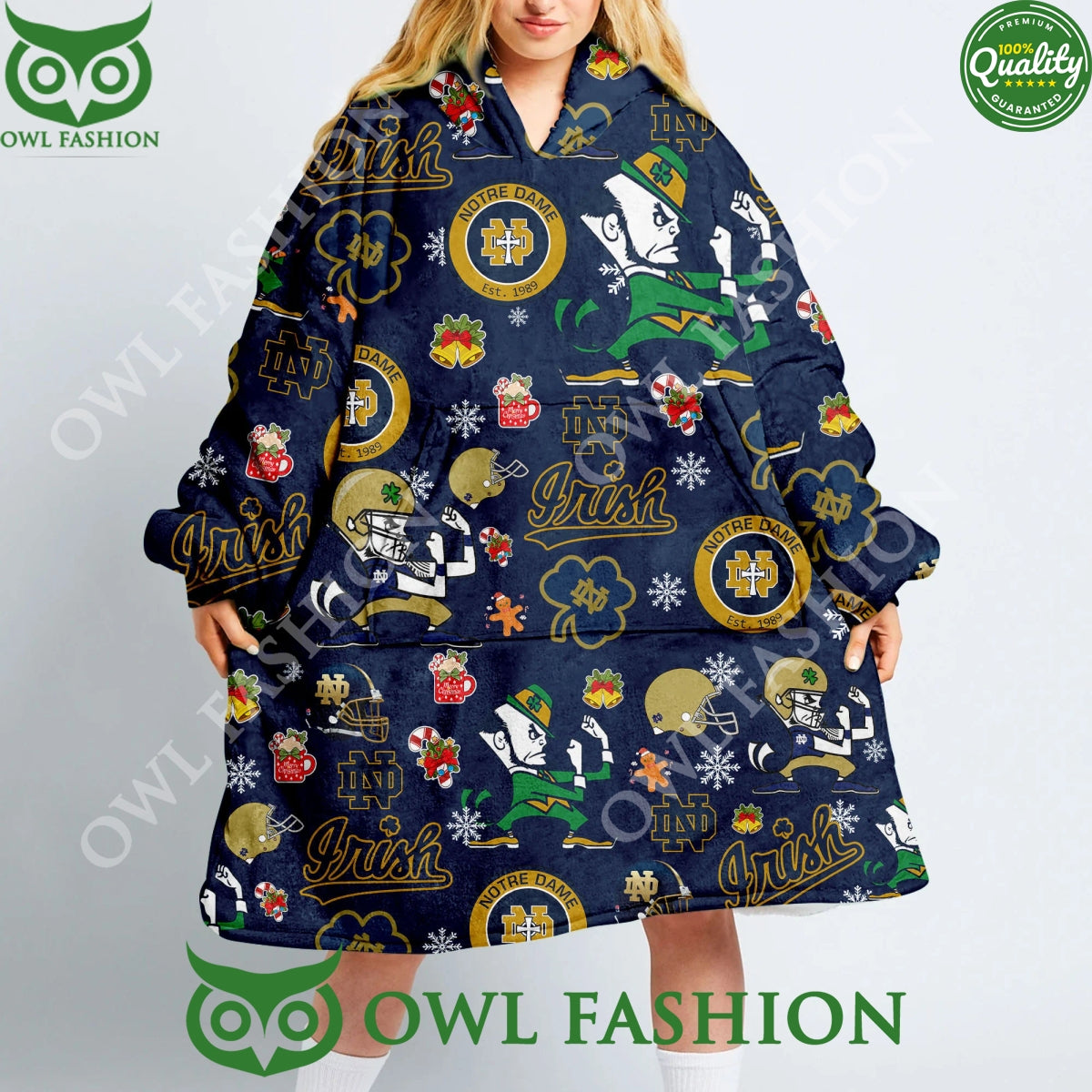 Notre Dame Fighting Irish est 1989 Christmas Snuggie - Adult & Kids T-Shirts, Sweatshirts & Hoodies apparel design preview 1