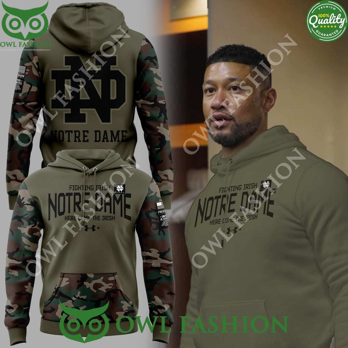 Notre Dame Fighting Irish Here Come the Camo Thyme - Adult & Kids T-Shirts, Sweatshirts & Hoodies apparel design preview 1