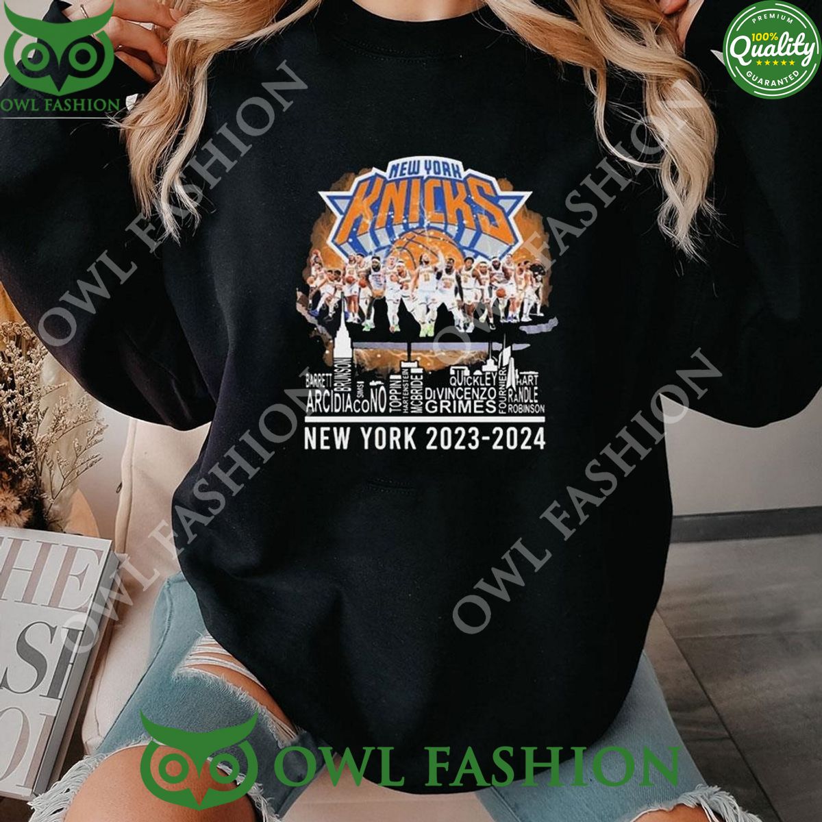 Ny Knicks Team Player Name Skyline 2023 2024 2D - Adult & Kids T-Shirts, Sweatshirts & Hoodies apparel design preview 1