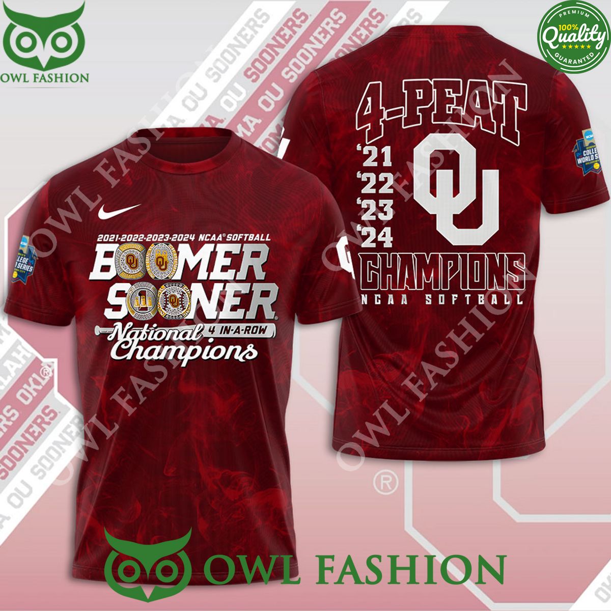 Oklahoma Sooners National Champions 4 Peat NCAA - Adult & Kids T-Shirts, Sweatshirts & Hoodies apparel design preview 1