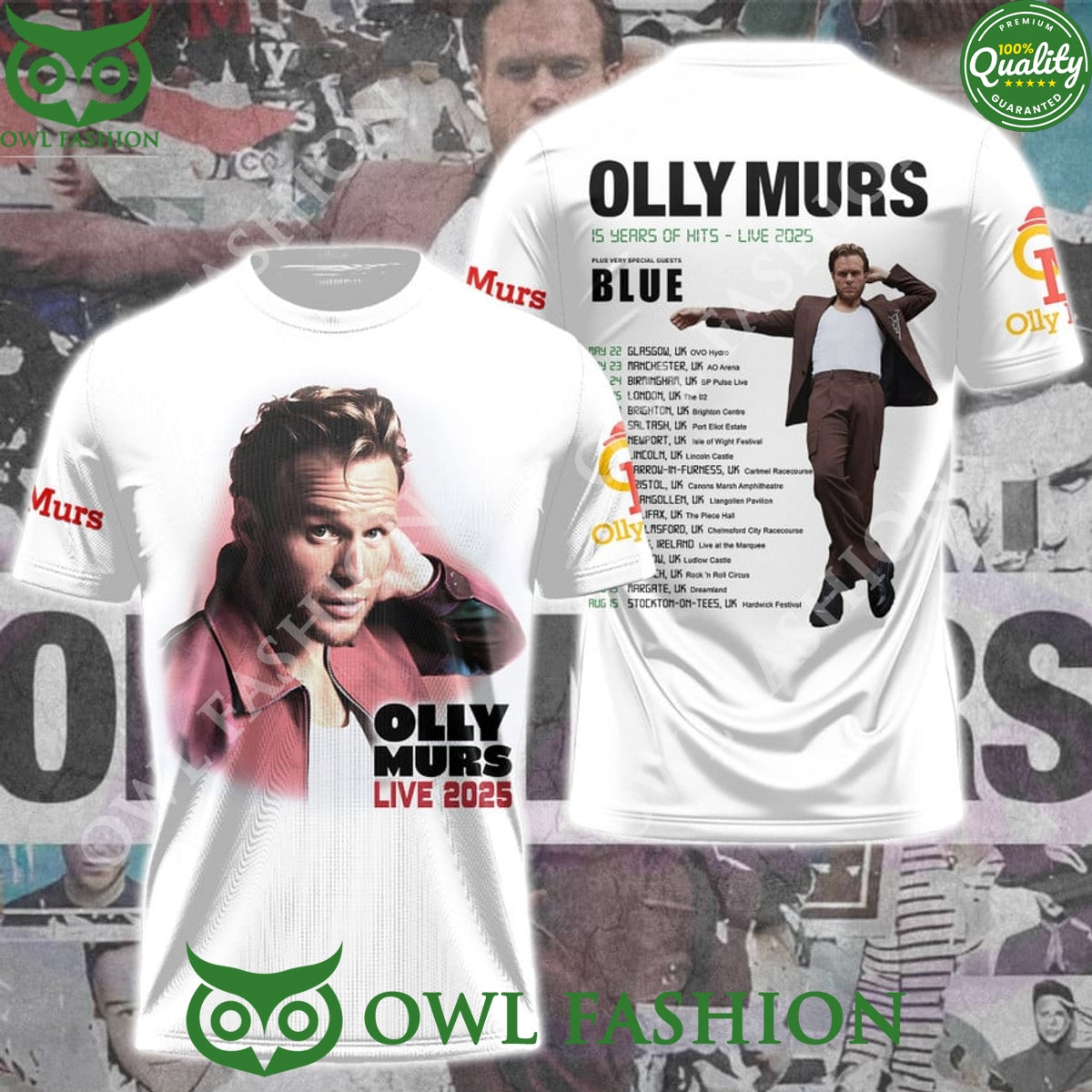 Olly Murs Live 2025 15 years of Hits Blue - Adult & Kids T-Shirts, Sweatshirts & Hoodies apparel design preview 1