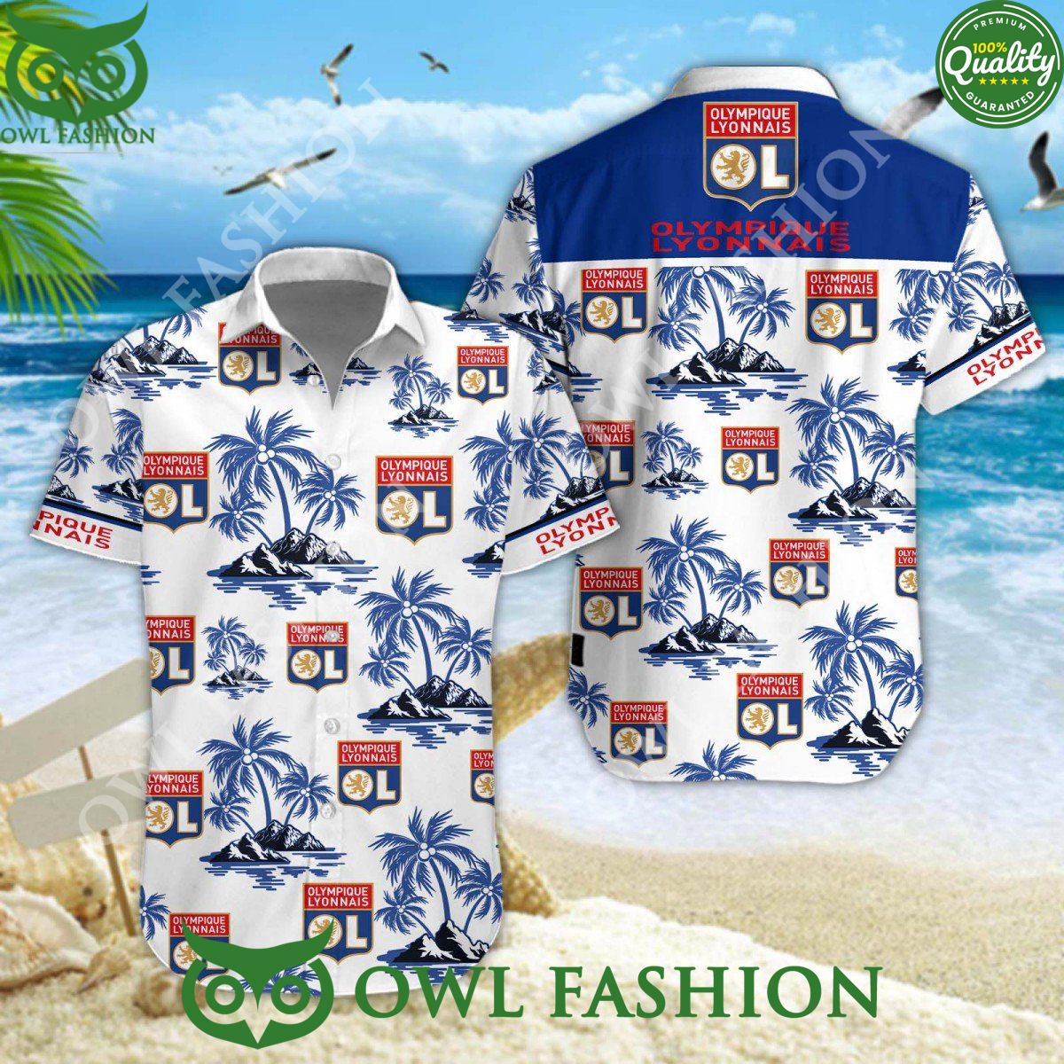 Olympique Lyonnais Ligue 1 Beach Vibe Hawaiian Shorts - Adult & Kids T-Shirts, Sweatshirts & Hoodies apparel design preview 1