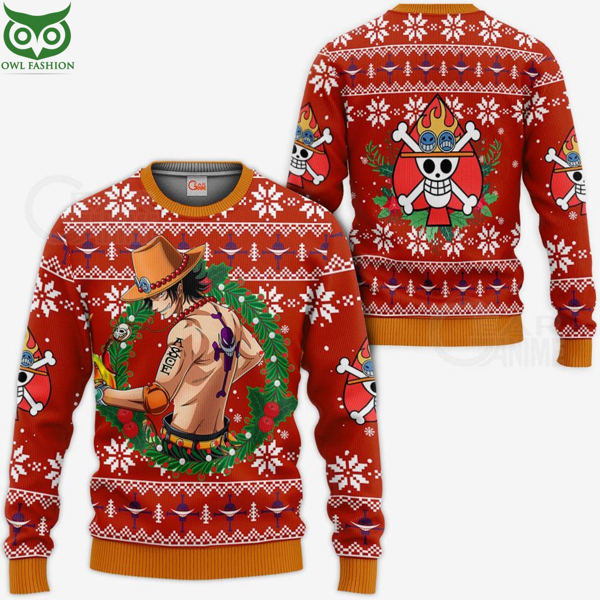 OnePiece Ace Fire Fist Ugly Sweater Jumper - Adult & Kids T-Shirts, Sweatshirts & Hoodies apparel design preview 1