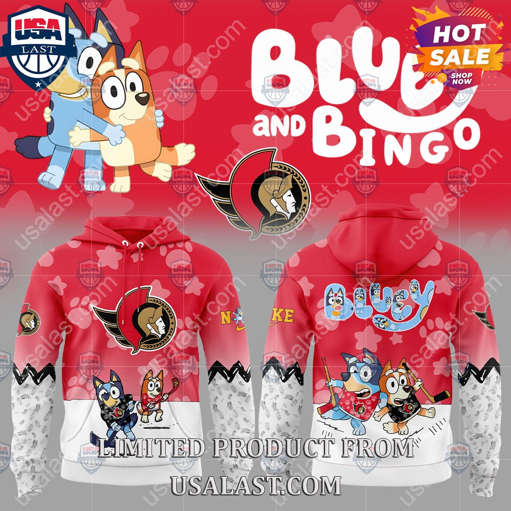 Ottawa Senators NHL Bluey and Bingo - Adult & Kids T-Shirts, Sweatshirts & Hoodies apparel design preview 1