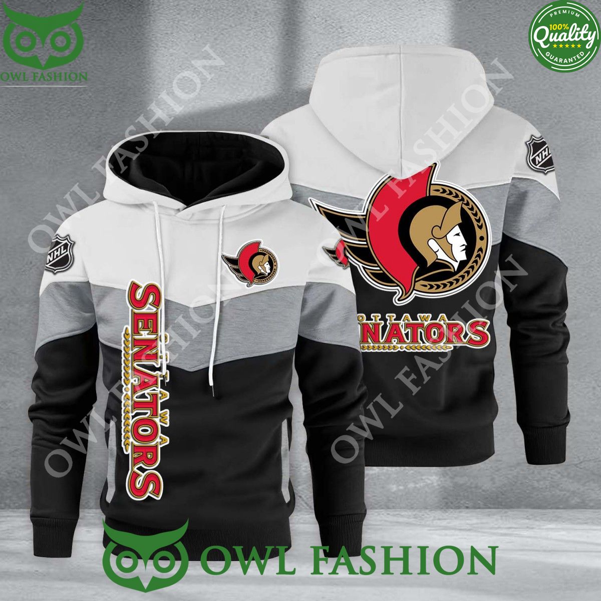 Ottawa Senators NHL Hockey Black White Printed - Adult & Kids T-Shirts, Sweatshirts & Hoodies apparel design preview 1