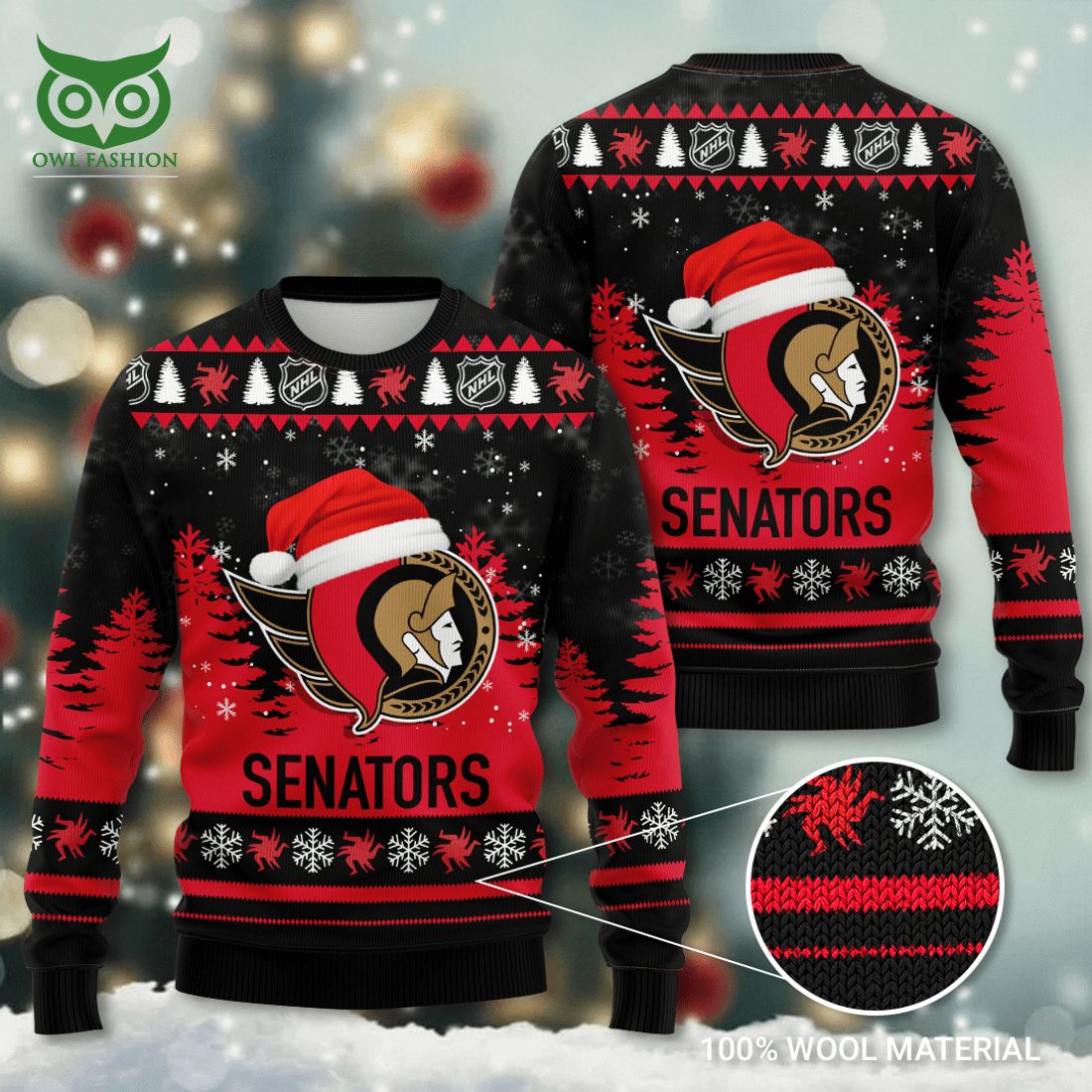 Ottawa Senators NHL Ice Hockey 3D Ugly Sweater - Adult & Kids T-Shirts, Sweatshirts & Hoodies apparel design preview 1