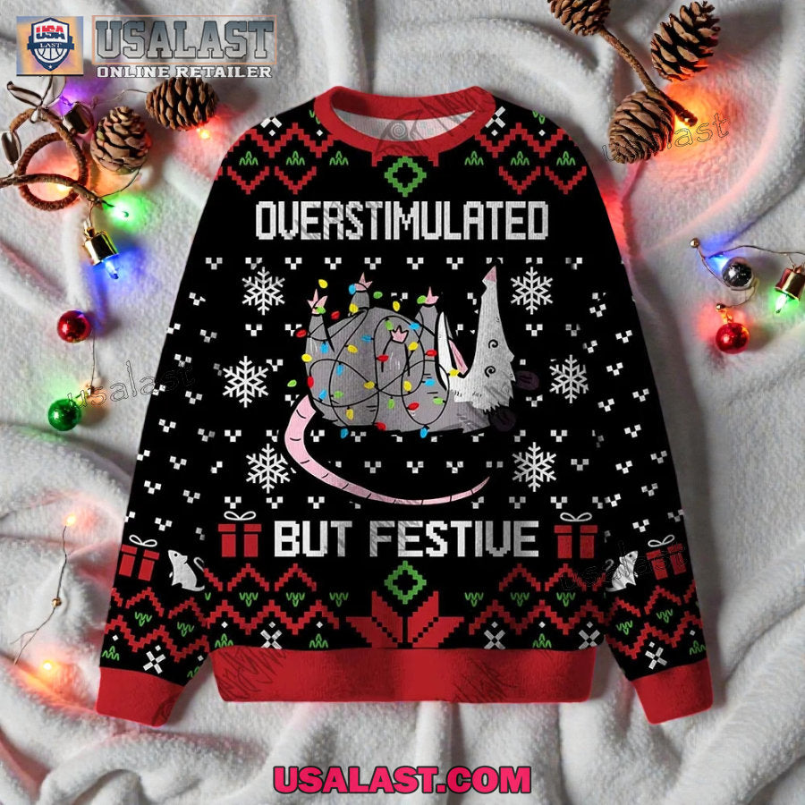 Overstimulated But Festive Ugly Christmas Sweater - Adult & Kids T-Shirts, Sweatshirts & Hoodies apparel design preview 1