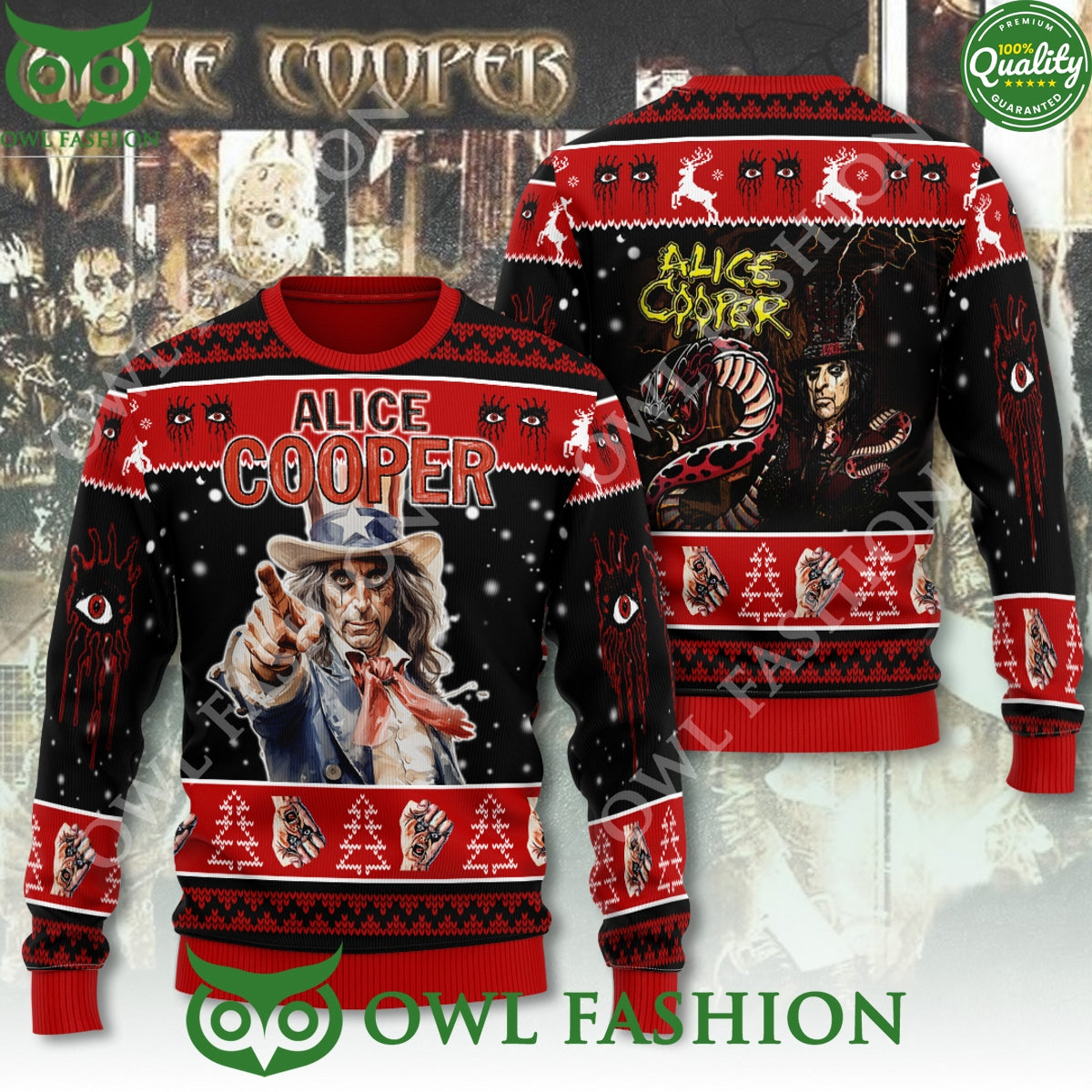 Alice Cooper Symbol Rock Music Christmas 3D Ugly - Adult & Kids T-Shirts, Sweatshirts & Hoodies apparel design preview 1