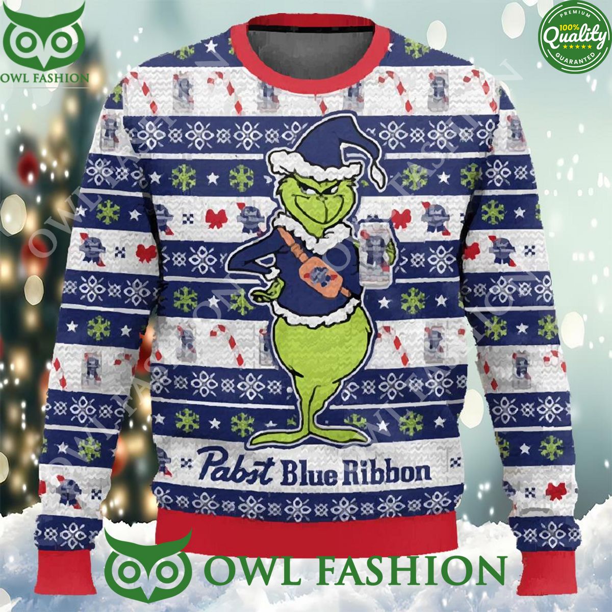 Pabst Blue Ribbon Grinch Ugly Christmas Sweater - Adult & Kids T-Shirts, Sweatshirts & Hoodies apparel design preview 1