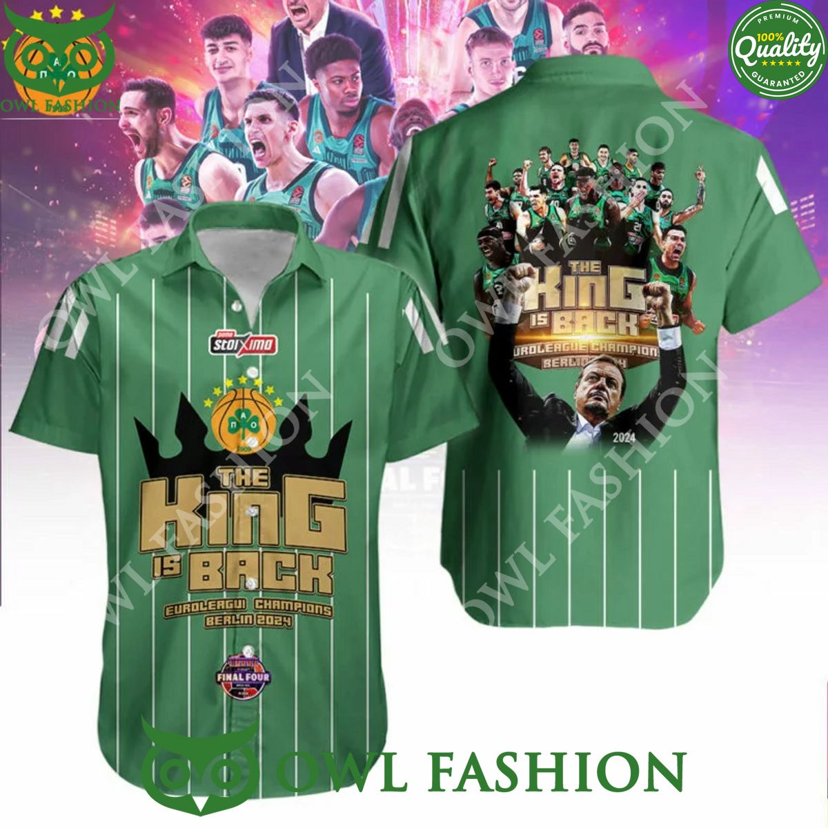 Panathinaikos BC The King is back Greek Basket League - Adult & Kids T-Shirts, Sweatshirts & Hoodies apparel design preview 1
