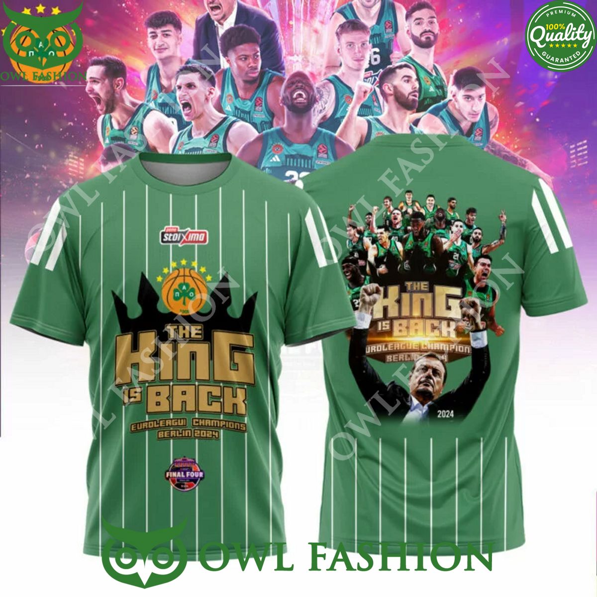 Panathinaikos BC The King is back Greek Basket League - Adult & Kids T-Shirts, Sweatshirts & Hoodies apparel design preview 1
