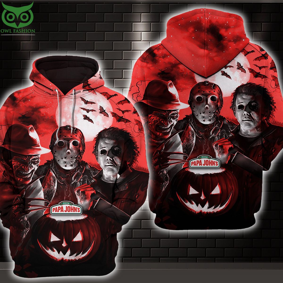 Papa John'S Pizza Red Halloween 3D - Adult & Kids T-Shirts, Sweatshirts & Hoodies apparel design preview 1