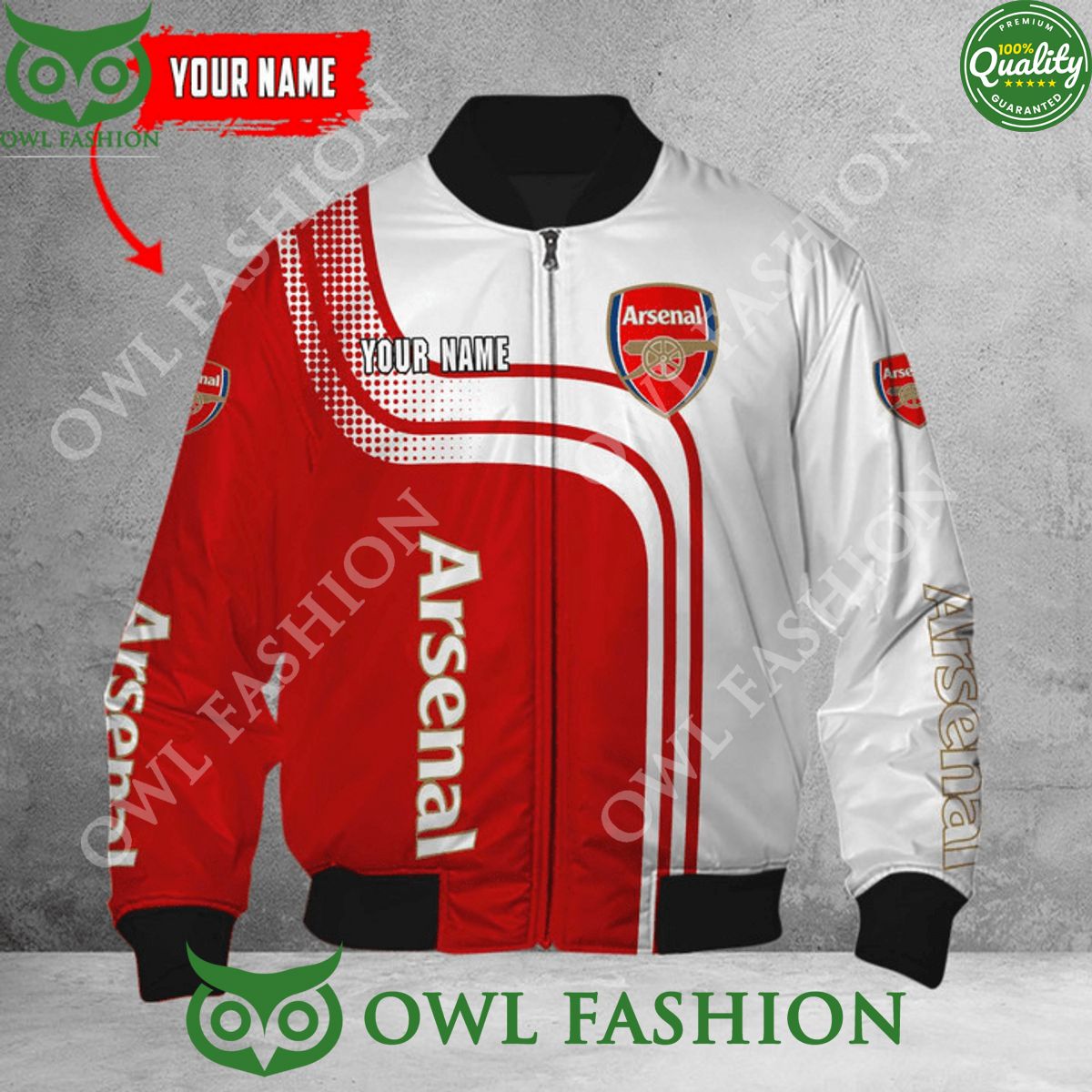 Personalized Arsenal EPL Red and White Bomber Jacket - Adult & Kids T-Shirts, Sweatshirts & Hoodies apparel design preview 1